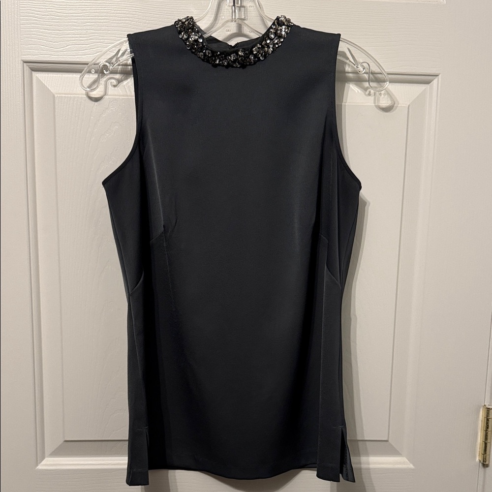 Ann Taylor Grey Beaded Collar Top